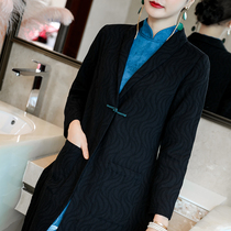 One button retro Republic of China womens cheongsam jacket Chinese style Tang suit autumn and winter Chinese Zen tea clothing womens autumn clothing