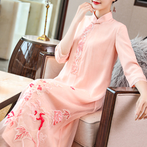 Retro Literature and Art Republic Tea Clothing Cheongsam Womens Embroidery Ethnic Style Improved Hanfu Dress Summer Fairy Dress