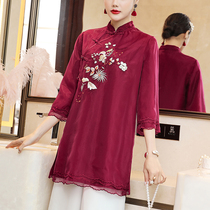 Improved buckle Chinese style cheongsam style Tang suit top Zen Chinese tea suit retro temperament Republic of China summer womens clothing