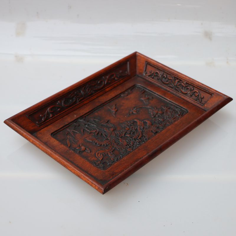 New Pint Ancient Play Collection Wood Art Wood Sculpture Embossed Solid Wood Tea Tray Fruit Pan Furniture Antique White Bird Towards Anchow Tray-Taobao