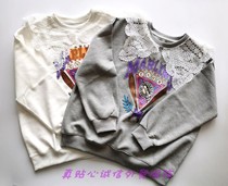 Spring new womens lace stitching sweater round neck pullover print long-sleeved loose casual top for outerwear