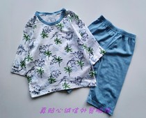 Korean single boy bamboo cotton home clothes set summer cotton thin cotton cool feeling five-quarter sleeve pants pajamas one piece