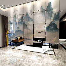 Chinese style landscape living room roller curtain curtain soft partition hand pull can lift curtain curtain curtain hanging screen