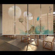 Modern Chinese roller curtain curtain soft partition hand pull lift printing semi-transparent roller curtain