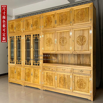 New Chinese bookcase Fragrant Camphor Wood Bookcase with glass door Whole Face Wall Combo Cabinet Display Shelf Bookcase Filing Cabinet Customize
