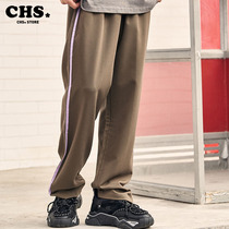 Waste Kesai side stripes retro style sports pants simple street front style casual pants high street loose straight trousers