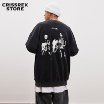 Crissrex Store COOS American blockbuster 400g washed retro skull print casual loose sweater