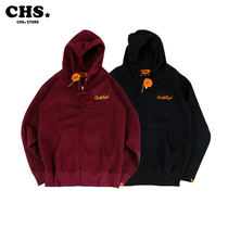 ChillHigh autumn and winter tide evergreen Autumn Winter Classic Plus velvet thick warm open chest embroidery pullover