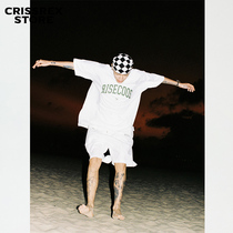 Crissrex Store COOS American retro double yarn 300g Coloured thick plate LOGO offset printed short sleeve T-shirt