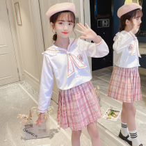 2021 new girl kit dress Two sets little girl foreign air spring autumn suit college wind skirt student princess dress