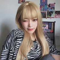 Lisa same golden wig female hair bangs long straight hair cos realistic Lolita natural full head cover