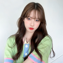 Big wave wig female hair net red natural full head sleeve type simulation human hair long curl hair age reduction wig set summer