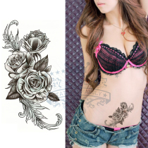 Dark Black Ensemble Rose Tattoo stickers waterproof female persistent sexy big picture Scar Sticker Photo floral arm decoration