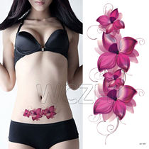 Purple long flower tattoo sticker waterproof female waist tattoo patch durable anti-sweat belly cover scar patch