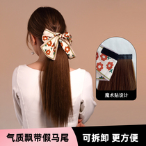 women's summer long hair tie natural simulation silk scarf head rope super fairy ponytail wig wig strip