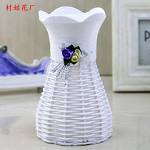 Silk mesh flower material simulation plastic vase desktop flower arrangement simple rattan wrought iron vase flower Flower Blue
