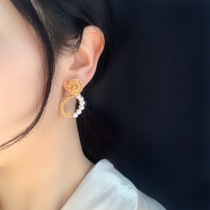 Strange natural freshwater pearl earrings handmade woven temperament earrings female beaded ear jewelry