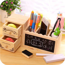 Korean creative DIY double pencil holder stationery box wooden with blackboard drawer type book desktop accessories storage box
