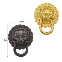 Single-hole zinc alloy lion head drawer handpackaging hardware round pull ring retro jewelry box screw dark buckle