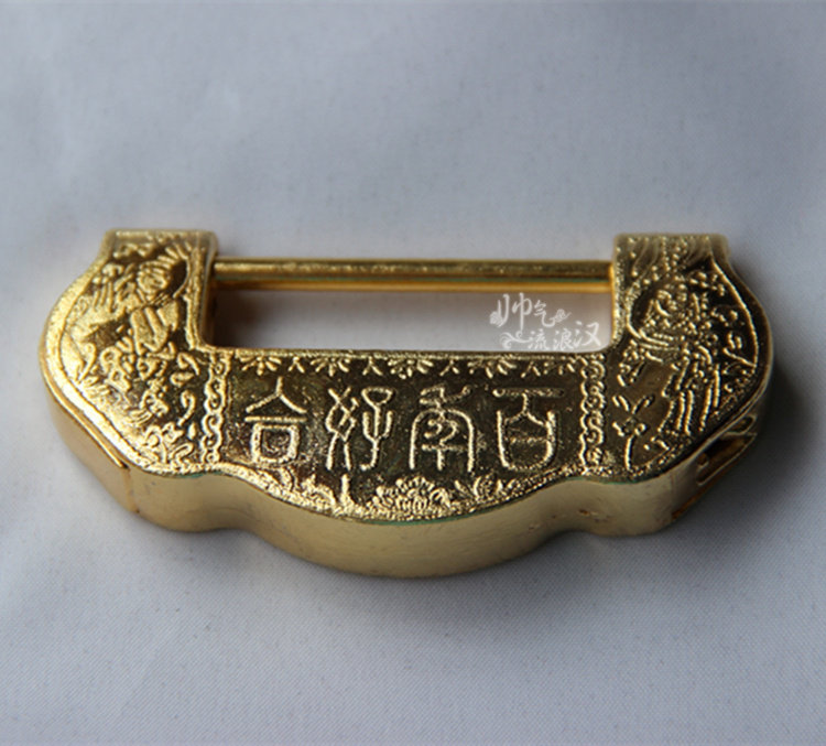 百年好合仿古锁 中式复古锁古式横开挂锁 影视道具锁做旧婚嫁锁具_双