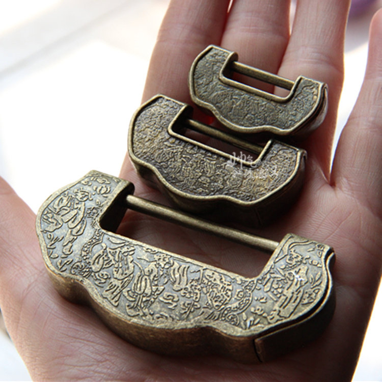 百年好合仿古锁 中式复古锁古式横开挂锁 影视道具锁做旧婚嫁锁具_双