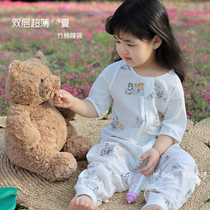 Baby bamboo cotton gauze short sleeping baby baby summer thin baby baby split home skinny air conditioning room anti-kick