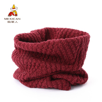 Rice straw man round neck male and female Winter Korean version pure colour sleeve head knit warm 100 lapped windproof thickened protective cervical neck
