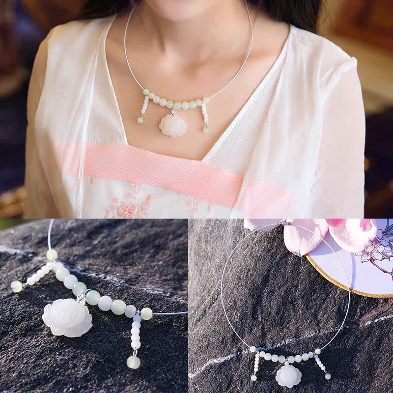 陛下兰他惜原创定制古风汉服配饰璎珞项圈项玉莲花吊坠锁骨链