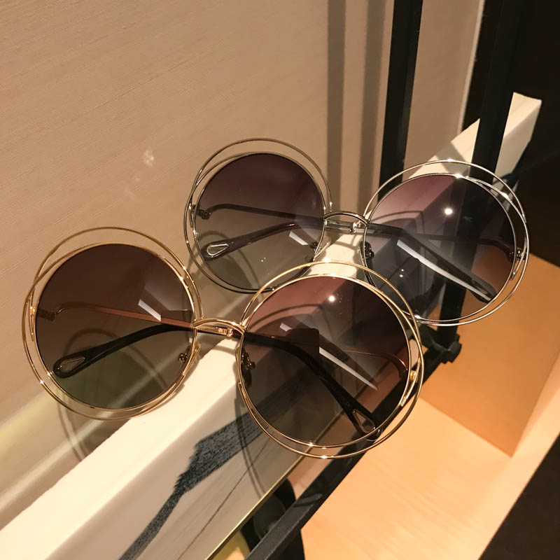 2020 new double rings polarized oversized frame round sunglasses female ins retro clams to drive sunglasses