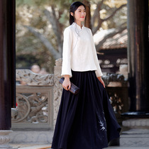 Zen clothing womens autumn and winter tea clothing set Chinese collar buckle Tang clothing top meditation residence clothing tea artist clothing