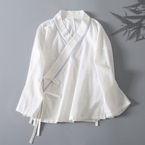 Spring Autumn Clothing China Wind Improved Hanfu Cotton Numb Zen tea suit white blouses tea artistes Exam Costume Women Zen Fu