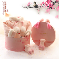 Chinese style autumn and winter baby embroidery Tang suit newborn baby gift box set girl Full Moon 100 days New Year gift