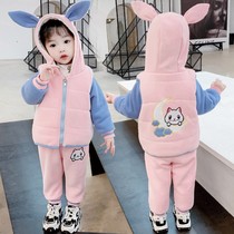 Girls winter coat thickened three-piece set 11-6 years old baby girl 2021 new plus velvet set foreign style childrens clothes