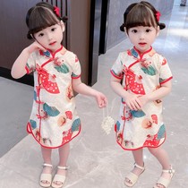 Childrens Cheongsam Girls Summer Chinoiserie Dress 2021 New Retro Style Tang Dress Baby Birthday Dress