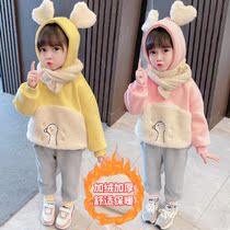 Girls Winter Wear 2021 New Fashion Kit Baby Girl Plus Velvet Thick Two-Piece Set Little Girl Net Red Korean Edition Childrens Clothing