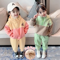Baby Girl Plus Sweatshirt Set Winter Kids 2021 New Thickened Two-Piece Set Casual 5 Girls 1-3 Years Old