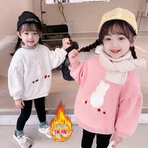 Girls plus fleece sweatshirt winter baby girl 2021 new thick fake two pieces of tops childrens Korean internet red clothes