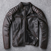 Heavy cow cargo first layer cowhide vintage old leather leather clothing mens short riding motorcycle clothing leather jacket jacket tide