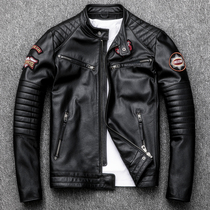 2020 new youth motorcycle leather leather men stand collar slim leather jacket Harley first layer cowhide leather jacket