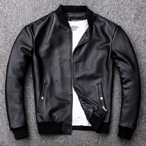 Clearance to pick up the leakage of the first layer cowhide leather leather clothing mens baseball uniform leather casual simple leather jacket large size jacket