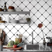 Kitchen Anti-Oil Stickers Nordic Style Wall Appliquette Minimalist Black & White Plaid Wall Paper High Temperature Resistant Tile Self-Adhesive Wallpaper