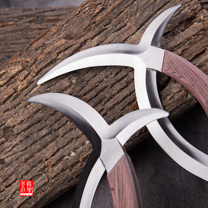 不锈钢双钺八卦子午鸳鸯钺 表演工艺摆设鹿角刀送包和教程 未开刃