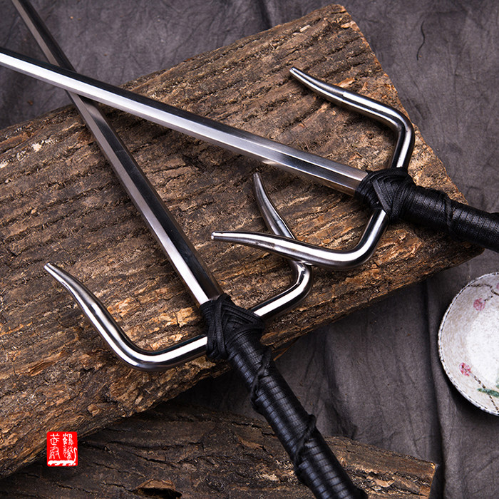 304不锈钢双铁尺 三股叉 武术浪人短叉 十手点穴尺 送手提包 光盘