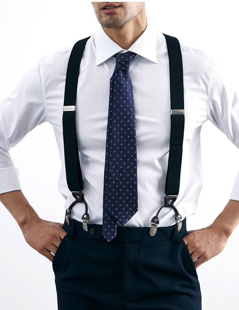 英伦复古风背带夹松紧弹力男士西裤吊裤带扣肩带头层牛皮男式吊带