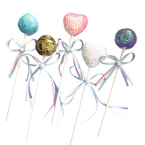 Pink slick ball cake decoration plug-in birthday dessert table baking accessories bow pearl ornaments