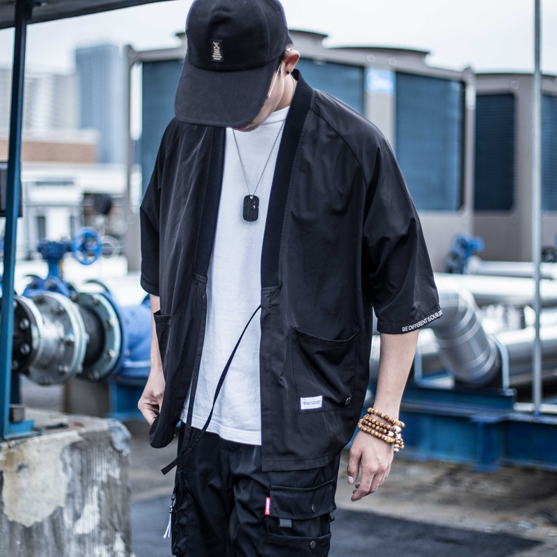 2017夏季防晒道袍潮男休闲宽松t恤七分袖开衫薄款外套