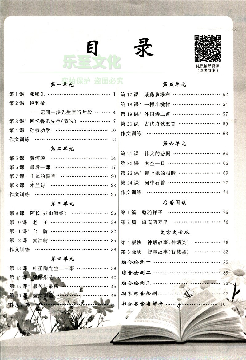 正版包邮2019春新品 百年学典 同步导学与优化训练 语文七年级下册(配