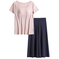 With chest pad short sleeve Capri pants home clothes two-piece women Summer loose bra cup one pajamas can be worn outside