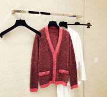 Spot flamed color yarn cashmere cardigan rich flower drop glue flower button