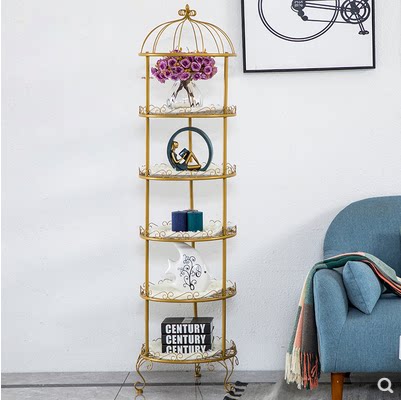 Golden birdcage shoe display shelf floor-standing craft iron storage clothes store bag window storage bedroom ສົ່ງຟຣີ